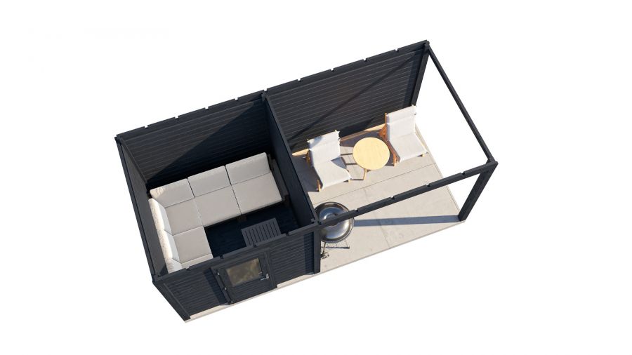 Lugarde Select Modern tuinhuis met overkapping Vught 250x250cm + 300cm - Zwarte olie