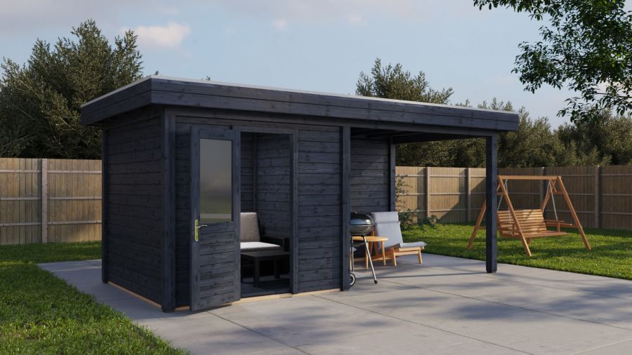 Lugarde Select Modern tuinhuis met overkapping Vught 250x250cm + 300cm - Zwarte olie
