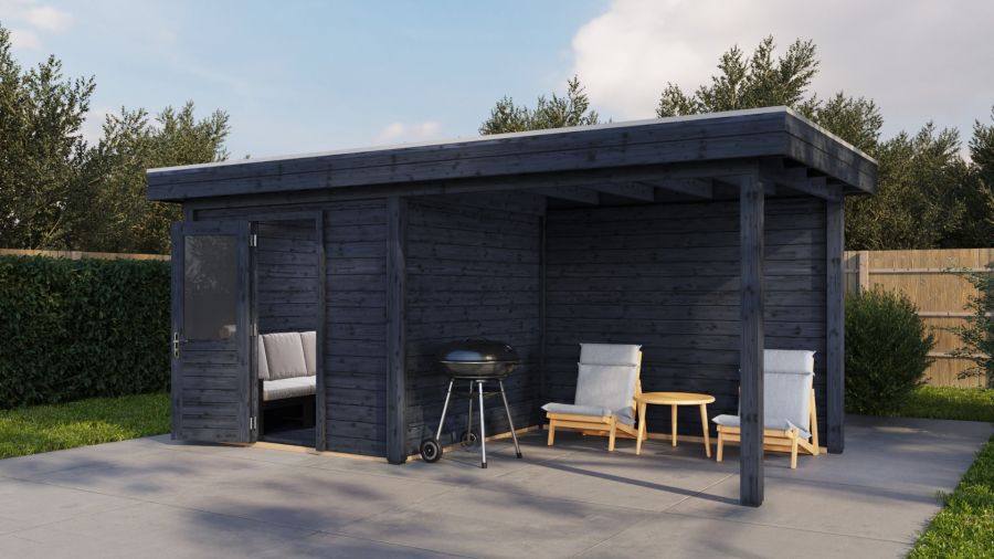 Lugarde Select Modern tuinhuis met overkapping Vught 250x250cm + 300cm - Zwarte olie