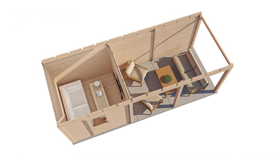 Lugarde Select Modern tuinhuis met overkapping Dordrecht 250x250cm + 400cm - Onbehandeld