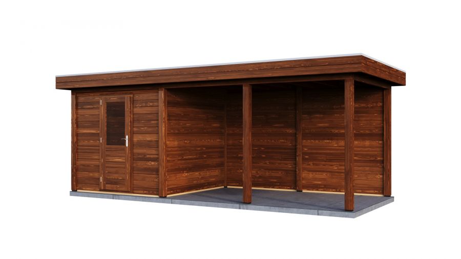 Lugarde Select Modern tuinhuis met overkapping Dordrecht 250x250cm + 400cm - Bruine olie