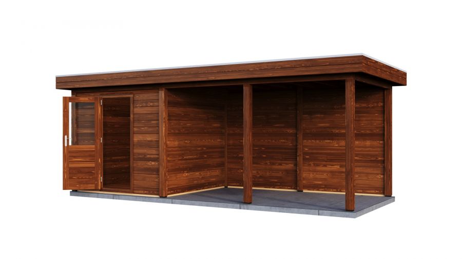 Lugarde Select Modern tuinhuis met overkapping Dordrecht 250x250cm + 400cm - Bruine olie
