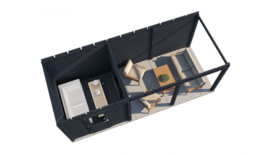 Lugarde Select Modern tuinhuis met overkapping Dordrecht 250x250cm + 400cm - Zwarte olie