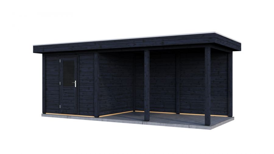Lugarde Select Modern tuinhuis met overkapping Dordrecht 250x250cm + 400cm - Zwarte olie