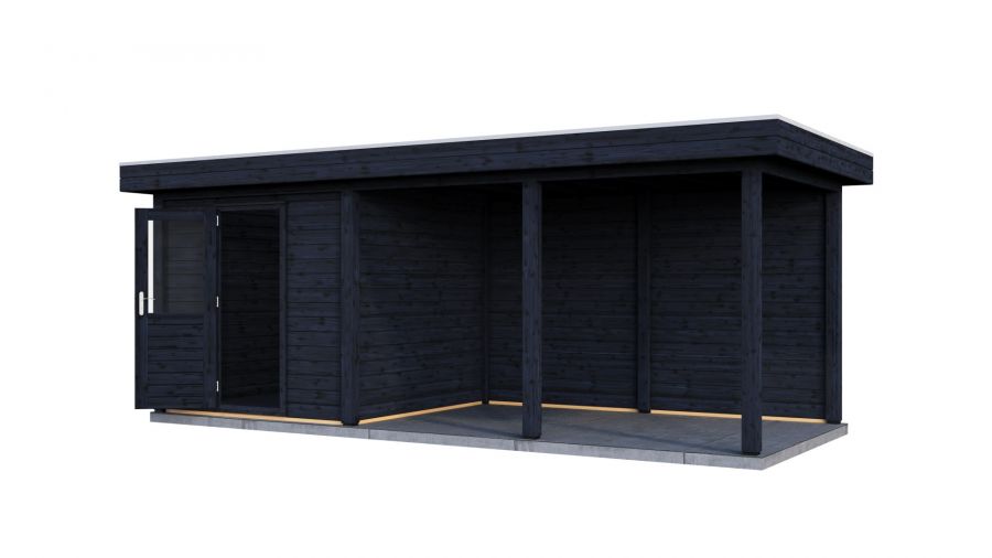 Lugarde Select Modern tuinhuis met overkapping Dordrecht 250x250cm + 400cm - Zwarte olie