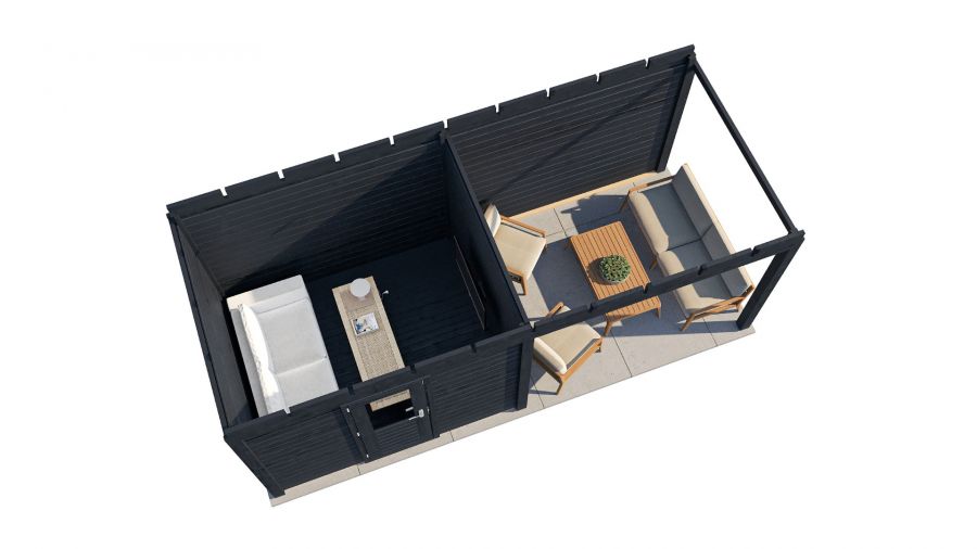 Lugarde Select Modern tuinhuis met overkapping Tilburg 300x250cm + 300cm - Zwarte olie