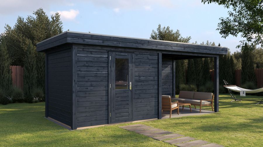 Lugarde Select Modern tuinhuis met overkapping Tilburg 300x250cm + 300cm - Zwarte olie