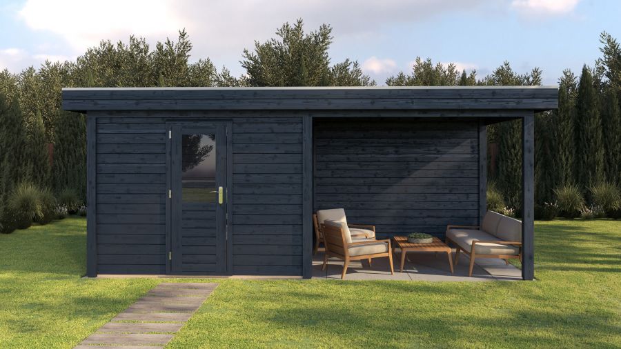 Lugarde Select Modern tuinhuis met overkapping Tilburg 300x250cm + 300cm - Zwarte olie