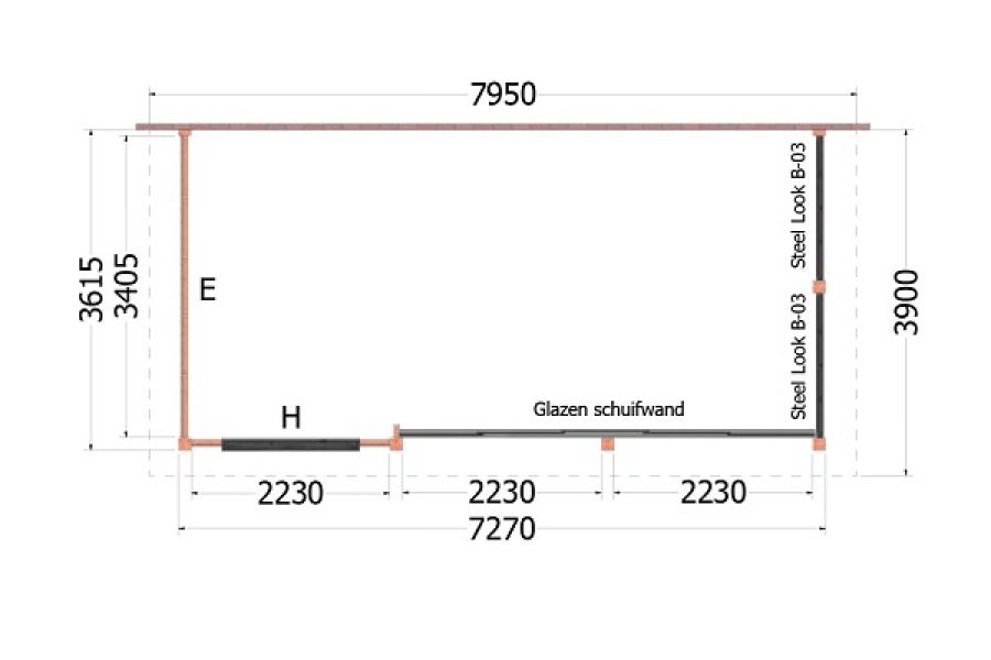 Plattegrond aanbouwveranda Lucca