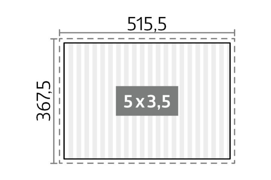 plattegrond met afmetingen van biohort pergola 5 x 3,5 meter