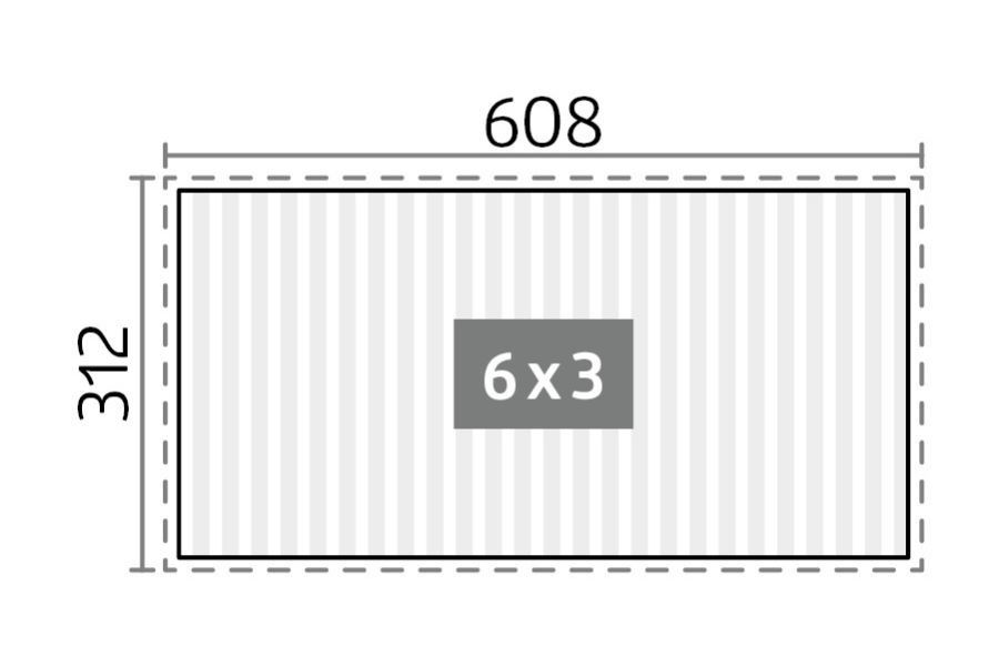 Plattegrond Biohort aluminium pergola met afmeting 6 x 3 meter