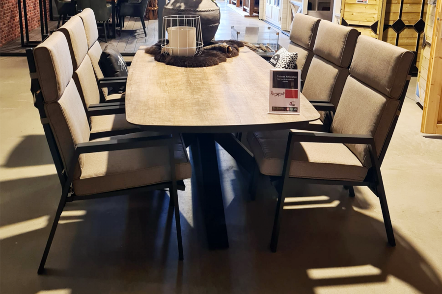 Tuinset Ambiance - tafel en 6 verstelbare stoelen incl. taupe kussens