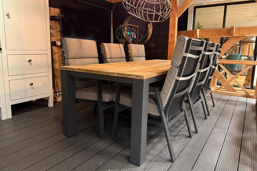 Tuinset Aurum – Tafel met 6 verstelbare stoelen - Showmodel Numansdorp, Hoofddorp, Amersfoort & Wommelgem