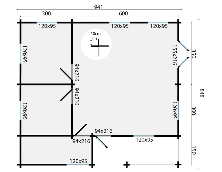 Tuindeco Azores Blokhut 941x848 cm 70 mm vuren grijs geïmpregneerd