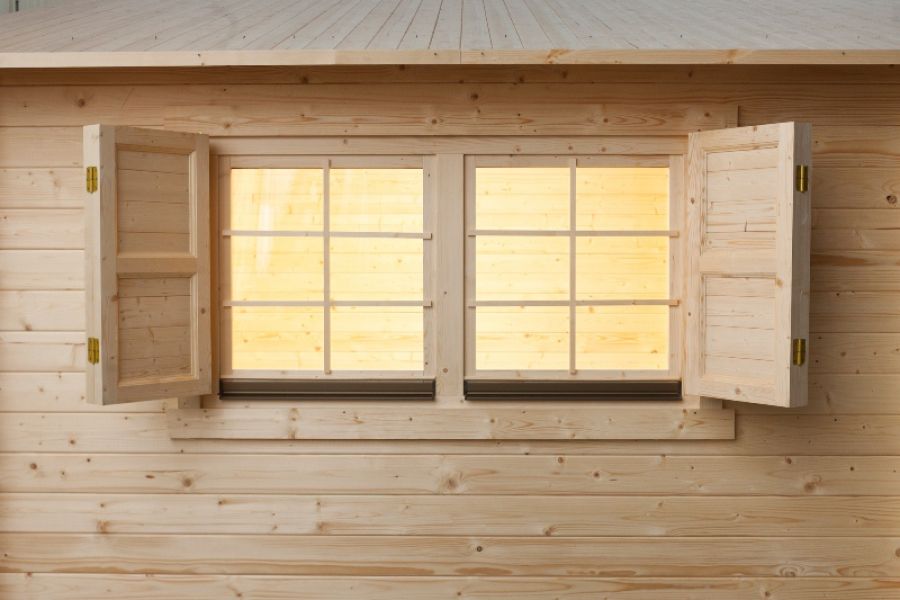 Blokhut 440x440 cm + luifel 200 cm + aanbouw 150 cm - gecoat