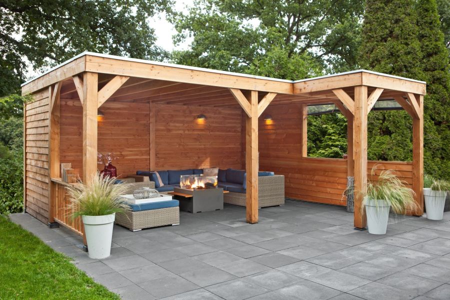 Tuindeco Beerze prieel 620x520 cm L-Vorm Douglas blank - Bouwpakket