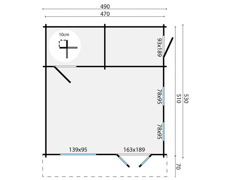 Tuindeco Berlijn Blokhut 490x530 cm 44 mm vuren grijs geïmpregneerd