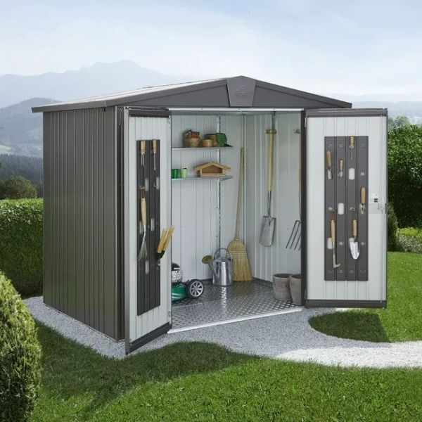Biohort Europa 4 metalen tuinhuis 244x228x203 cm donkergrijs