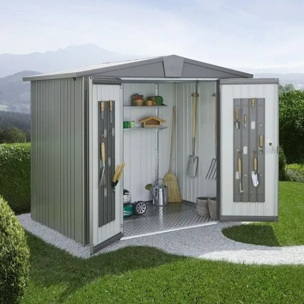 Biohort Europa 4 metalen tuinhuis 244x228x203 cm kwartsgrijs
