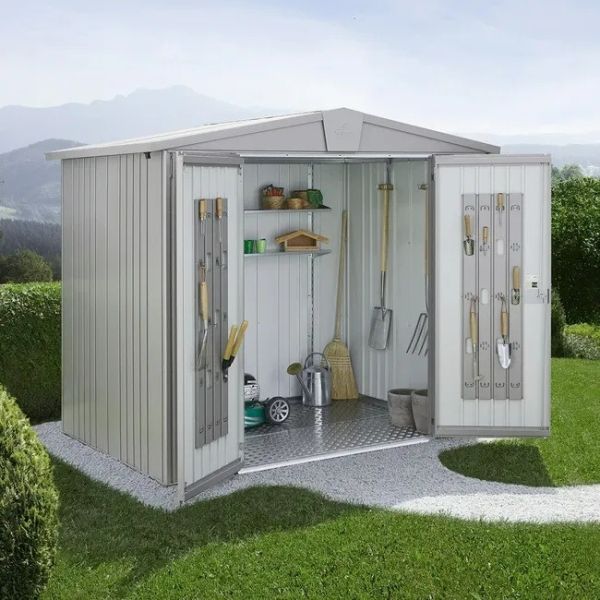 Biohort Europa 4 metalen tuinhuis 244x228x203 cm zilver