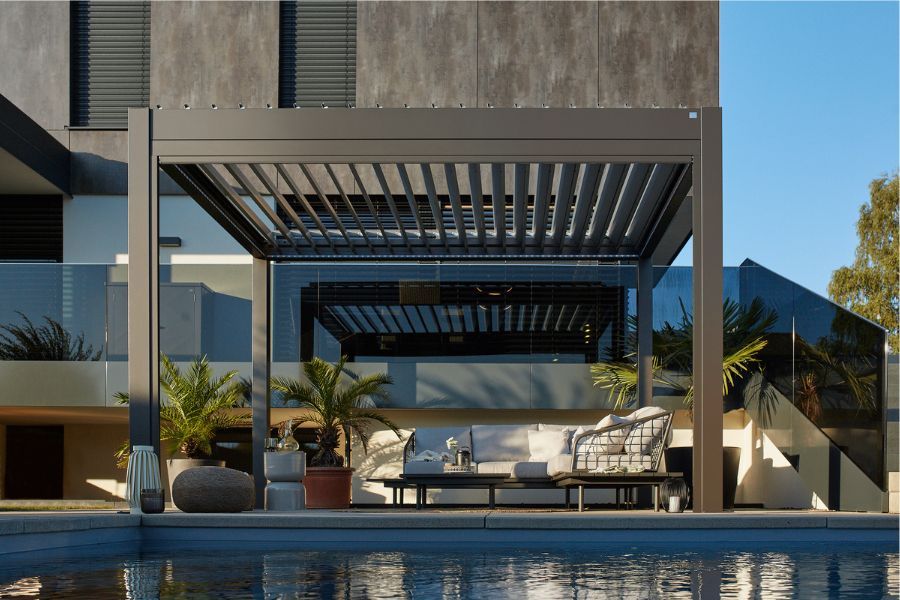Biohort aluminium Pergola donkergrijs 300x350 cm donkergrijs lamellendak