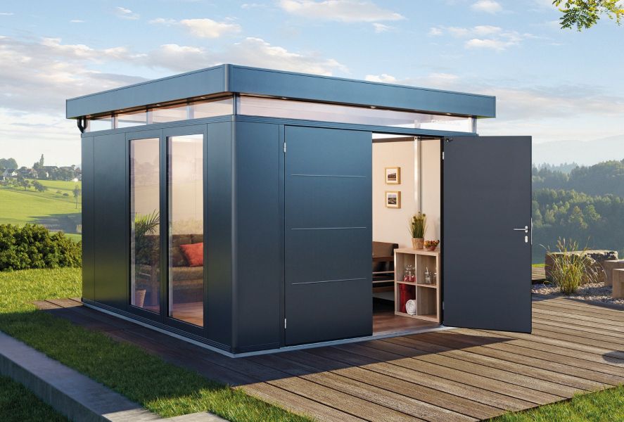 Biohort CasaNova 3x6 metalen berging met draairichting links donkergrijs metallic