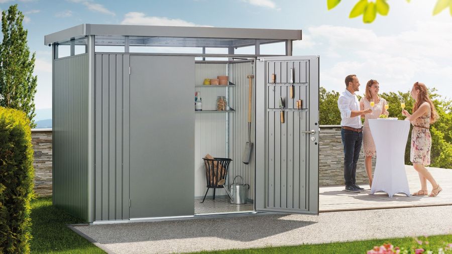 Biohort Highline H1 metalen tuinhuis 275x155x222 cm met dubbele deur