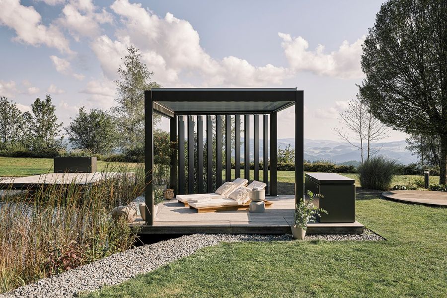 Pergola - Donkergrijs - Zilver Metallic Lamellen - 400x300 cm