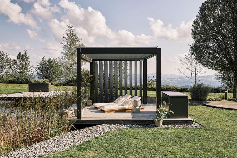 Biohort aluminium Pergola donkergrijs 450x350 cm zilver metallic lamellendak