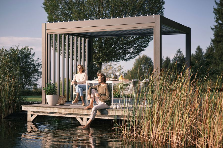 Pergola - Donkergrijs - Zilver Metallic Lamellen - 400x300 cm