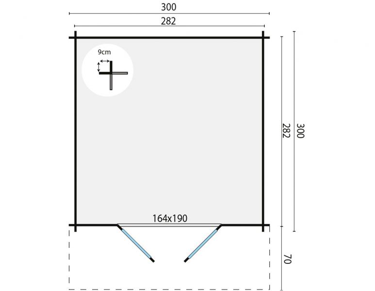 Tuindeco Albacete Blokhut 300x300 cm + luifel 70 cm 34 mm vuren groen geïmpregneerd