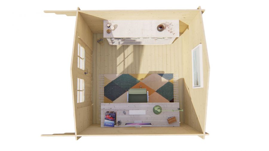 Tuindeco Albacete Blokhut 300x300 cm + luifel 70 cm 34 mm vuren groen geïmpregneerd
