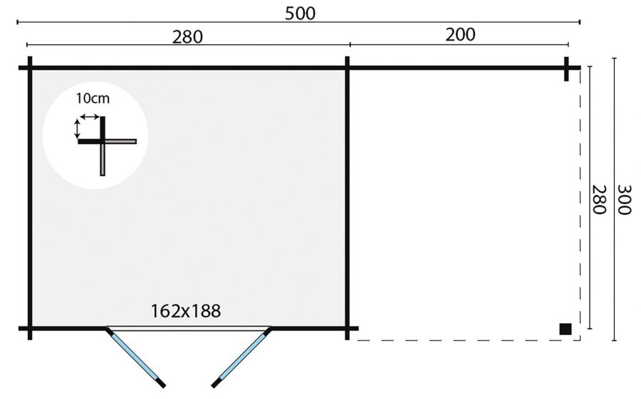 Blokhut Dora 300x300 cm + luifel 200 cm - Groen geïmpregneerd