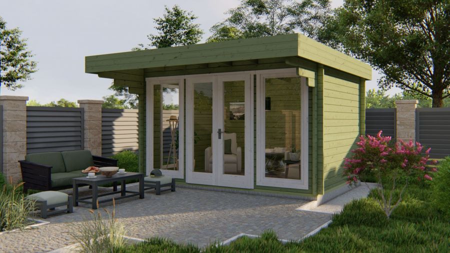 Tuindeco James Blokhut 400x280 cm 44 mm vuren groen geïmpregneerd