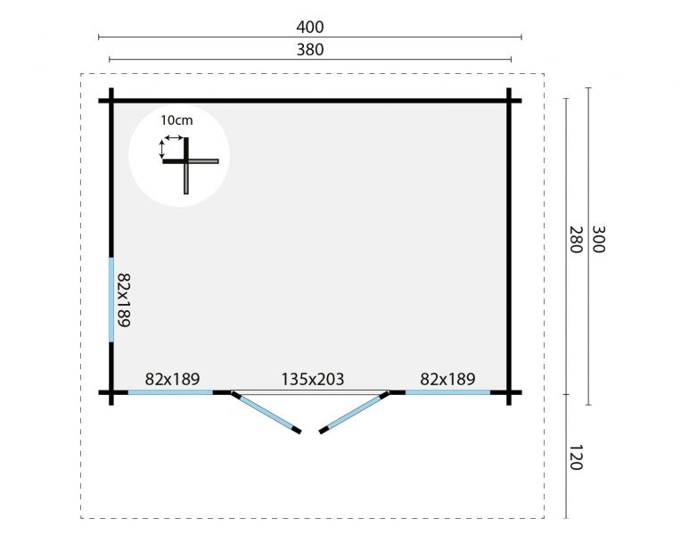 Tuindeco James Blokhut 400x280 cm 44 mm vuren bruin geïmpregneerd