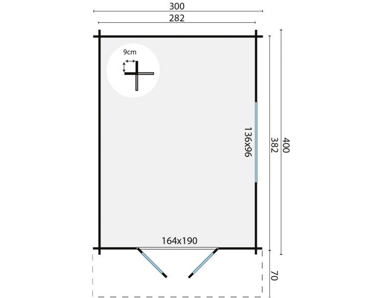 Tuindeco Pamplona Blokhut 300x400 cm 34 mm vuren red class wood geïmpregneerd