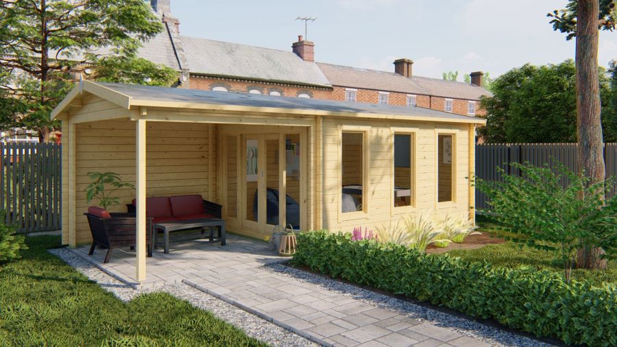 Blokhut Skeg 420x340 cm + zijluifel 280 cm - red class wood