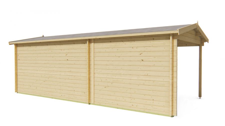 Tuindeco Skeg blokhut 420x340 cm + overkapping 280 cm 44 mm vuren red class wood geïmpregneerd