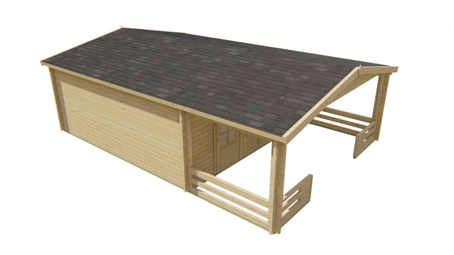 Tuindeco Wigan Blokhut 540x540 cm + luifel 200 cm 58 mm vuren honing geïmpregneerd