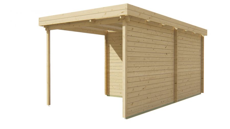 Tuindeco Brenda Blokhut 275x275 cm + luifel 250 cm 28 mm vuren honing geïmpregneerd