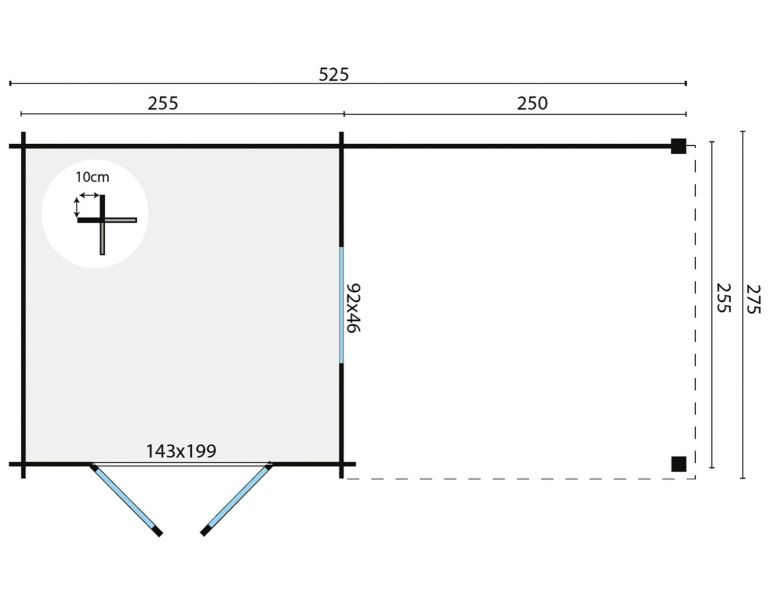 Tuindeco Brenda Blokhut 275x275 cm + luifel 250 cm 28 mm vuren honing geïmpregneerd