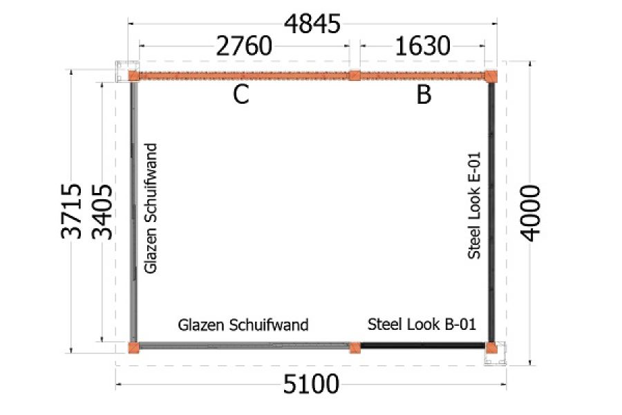 Plattegrond buitenverblijf Verona 510x400 cm model rechts