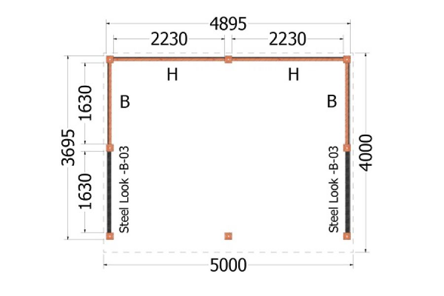 Buitenverblijf Refter XL 500x400 cm plattegrond