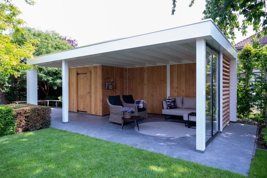 Buitenverblijf Verona 755x400 cm - Plat dak model links - Combinatie 1