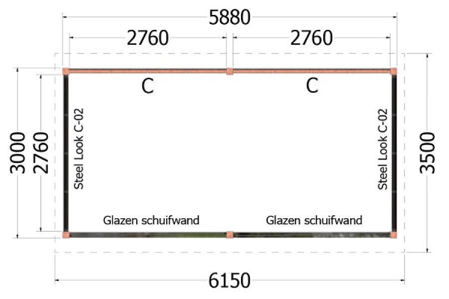 Buitenverblijf zadeldak Betula plattegrond