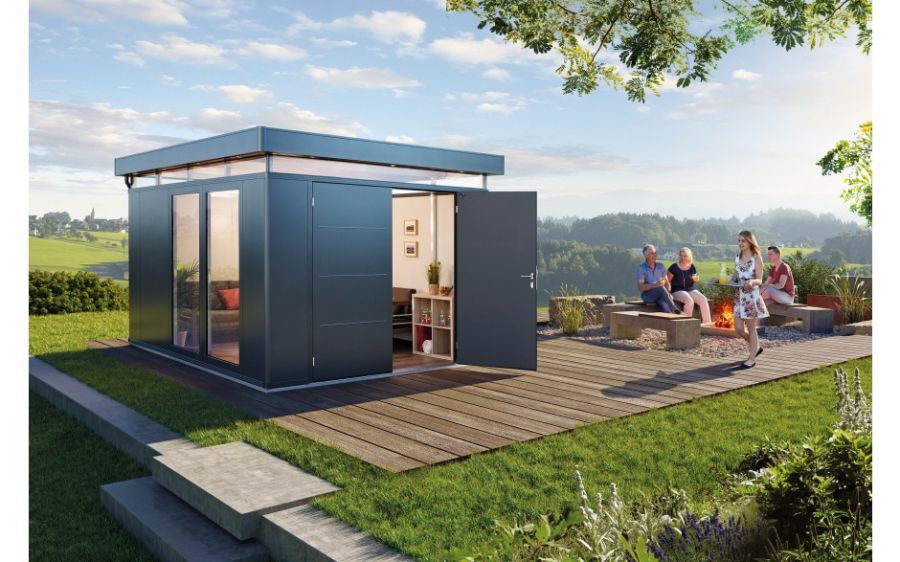 Biohort CasaNova 3x6 metalen berging met draairichting links donkergrijs metallic