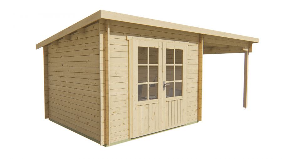 Tuindeco Chappo Blokhut 300x300 cm + luifel 298 cm 28 mm vuren bruin geïmpregneerd
