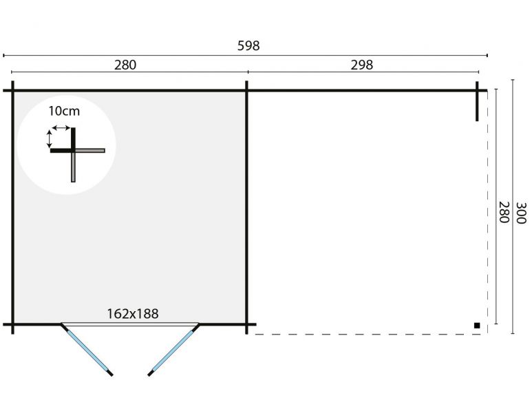Tuindeco Chappo Blokhut 300x300 cm + luifel 298 cm 28 mm vuren bruin geïmpregneerd