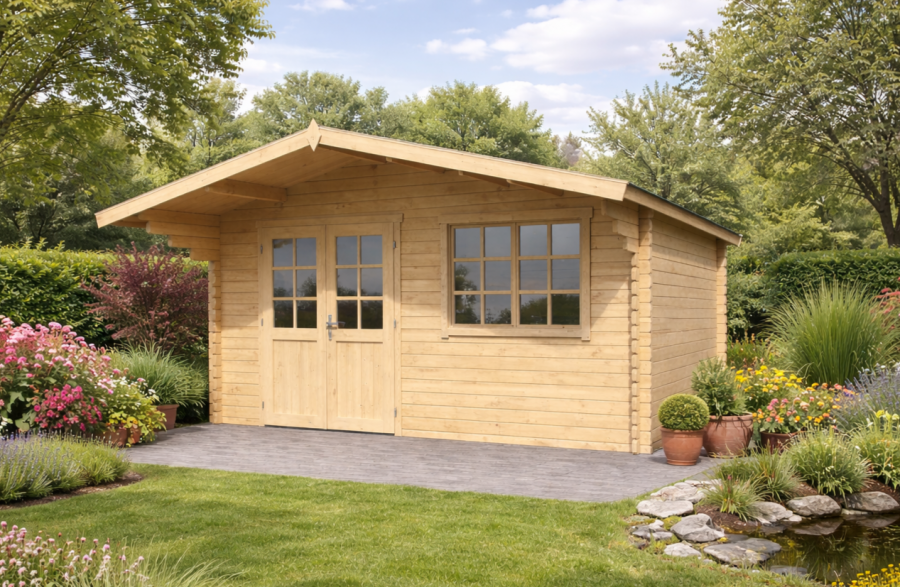 Blokhut Floor 505x445 cm + luifel 130 cm 40 mm vuren blank