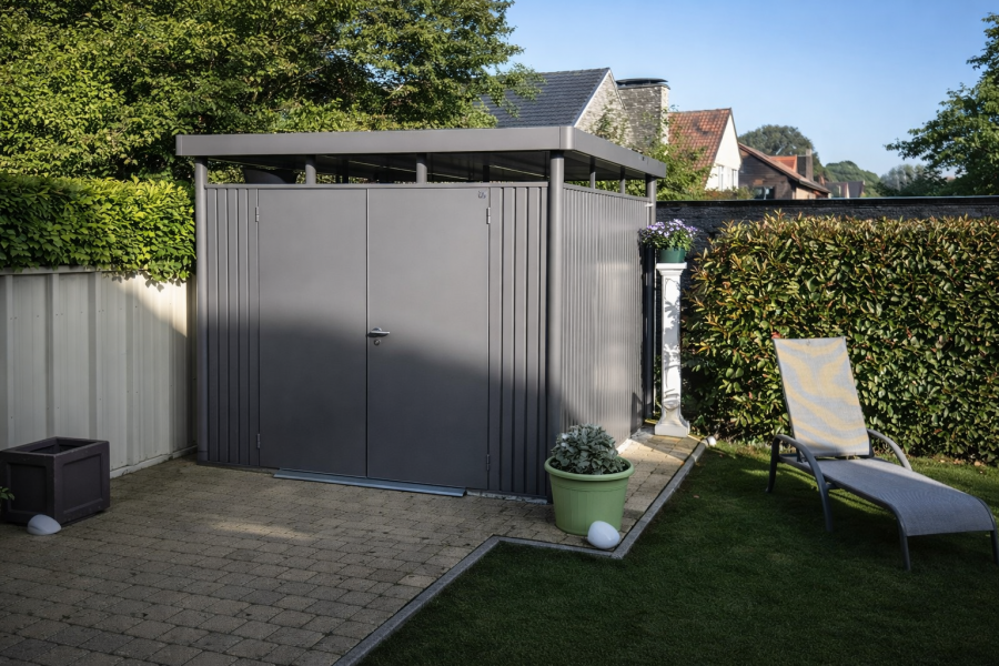 Biohort Metalen tuinhuis Highline 275x315 cm kwartgrijs met dubbele deur - Kapellen